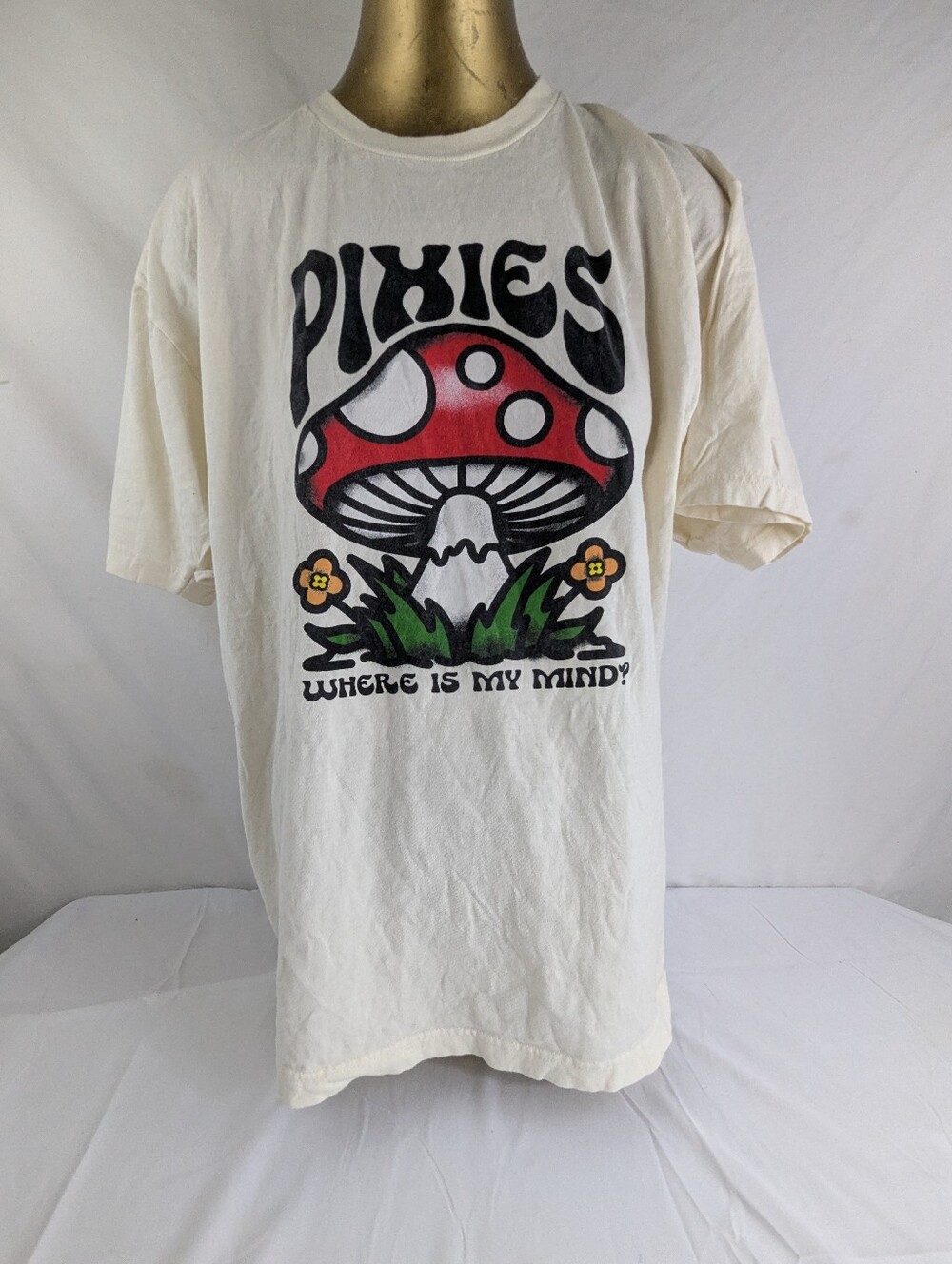 Pixies Where Is My Mind? Cream Band Tee With Mushroom Graphic XL Unisex
